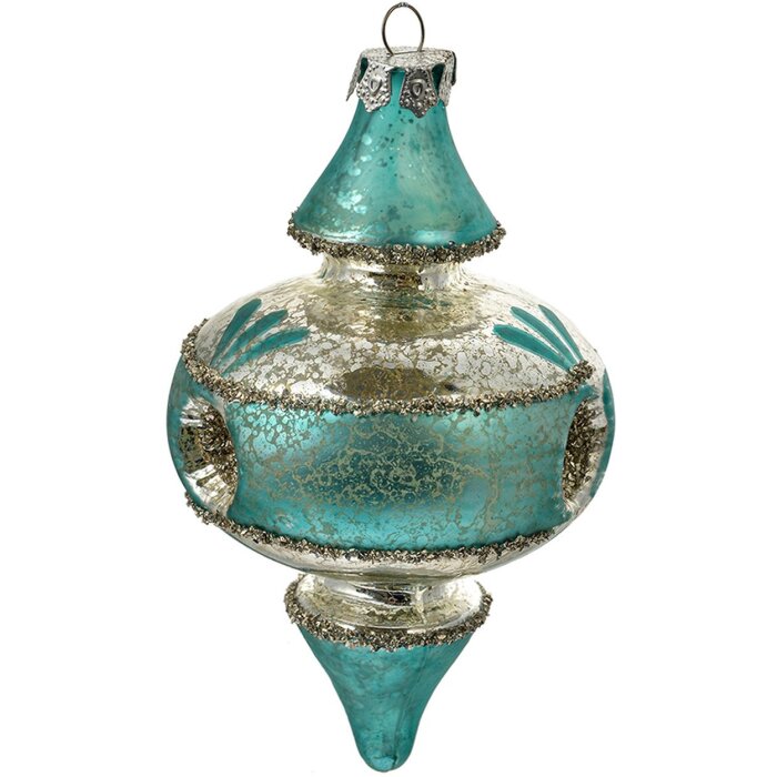 Clayre & Eef 6GL4716 Kersthanger Blauw Zilver Ø 8x13 cm Glas Landelijke Stijl