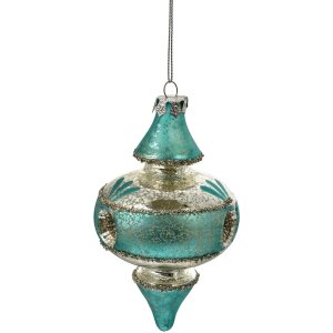 Clayre & Eef 6GL4716 Kersthanger Blauw Zilver Ø 8x13 cm Glas Landelijke Stijl