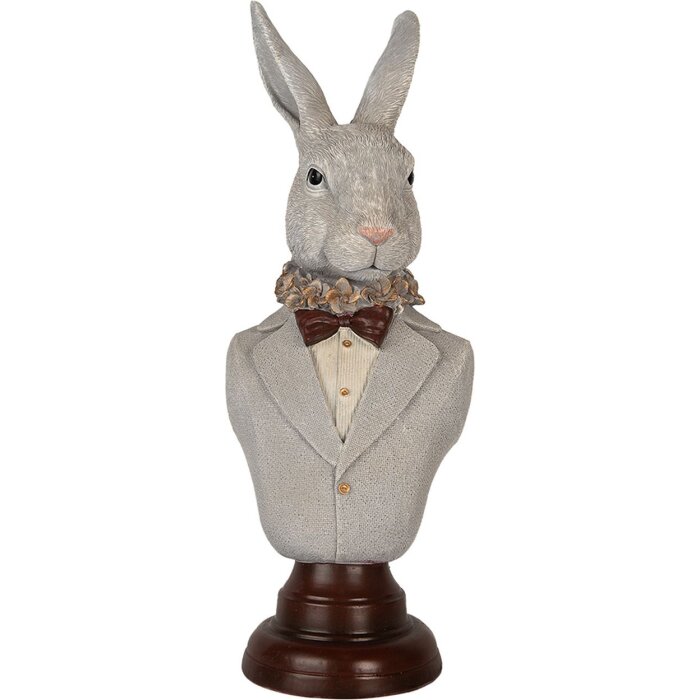 Clayre & Eef 6PR5361 Decoratie Borstbeeld Konijn Grijs Bruin 15x13x39 cm