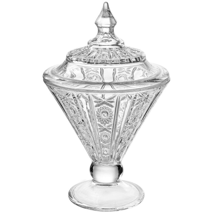 Clayre & Eef bonbonnière glas Ø12x19cm met deksel reliëf motief transparant