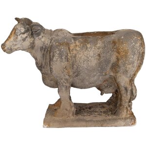 Clayre & Eef 6MG0110 Bloempot Koevorm Grijwit 36x15x28 cm Antieke Stijl