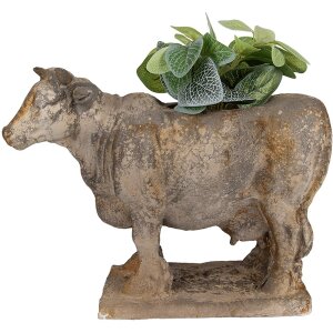 Clayre & Eef 6MG0110 Bloempot Koevorm Grijwit 36x15x28 cm Antieke Stijl