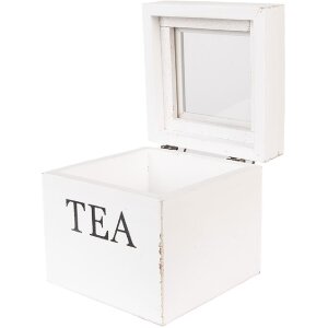 Clayre & Eef 6H2397 Theedoos Wit 12x12x12 cm Landhuisstijl