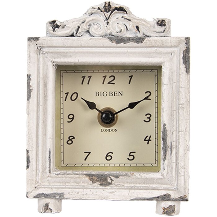 Clayre & Eef 6KL0832 Tafelklok Vintage Grijs-Beige 10x6x14 cm 1xAA Glas Hout