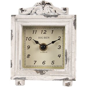 Clayre & Eef 6KL0832 Tafelklok Vintage Grijs-Beige 10x6x14 cm 1xAA Glas Hout