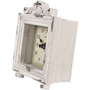 Clayre & Eef 6KL0832 Tafelklok Vintage Grijs-Beige 10x6x14 cm 1xAA Glas Hout