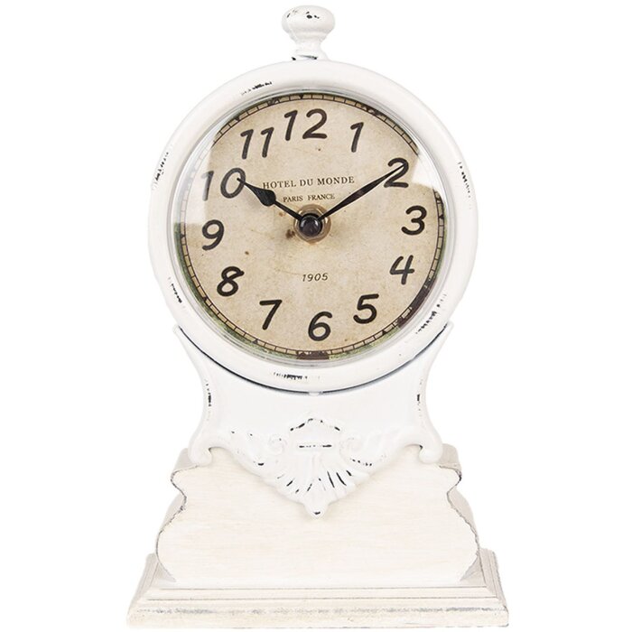 Clayre & Eef 6KL0833 Tafelklok Wit Beige Glas Hout 14x6x23 cm 1xAA Vintage