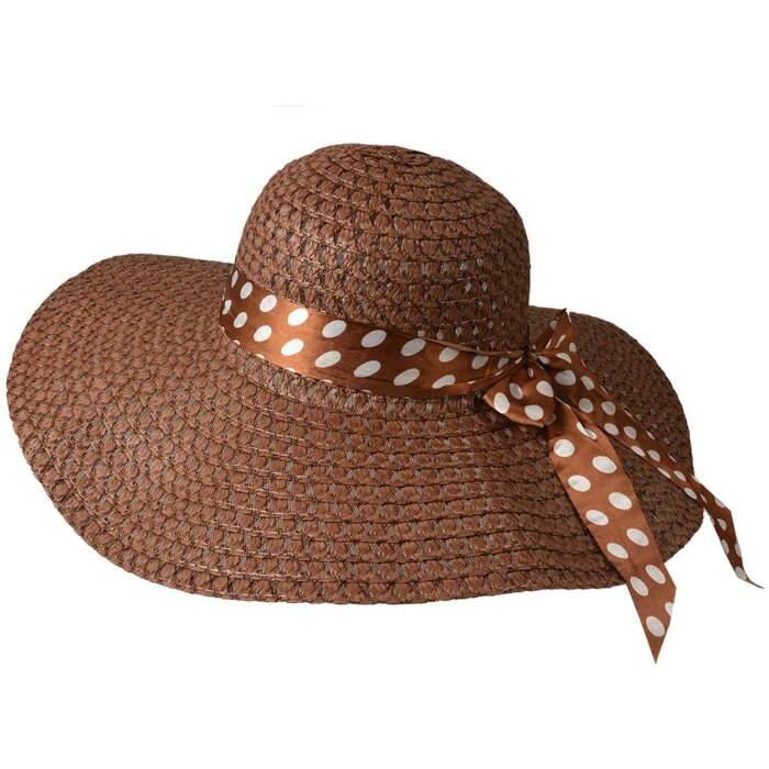 Juleeze JZHA0121 dameshoed bruin 57 cm stro met stippen strik zomerhoed