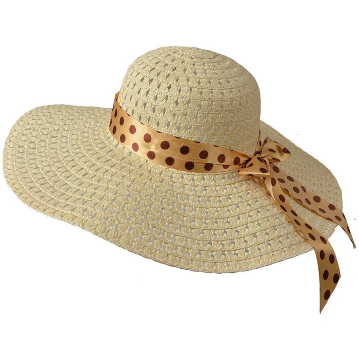 Juleeze JZHA0122 Hoed Beige 57 cm gestippeld satijnen band licht ademend