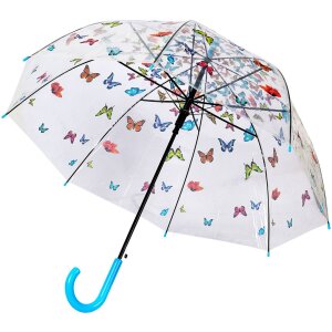 Juleeze JZUM0093 Paraplu Transparant vlindermotief Ø 90x82 cm Blauw