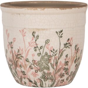 Clayre & Eef 6CE1974S Decoratie Bloempot Beige Roze Groen Ø 13x11 cm