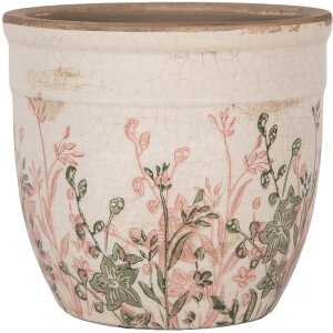 Clayre & Eef 6CE1974S Decoratie Bloempot Beige Roze Groen Ø 13x11 cm
