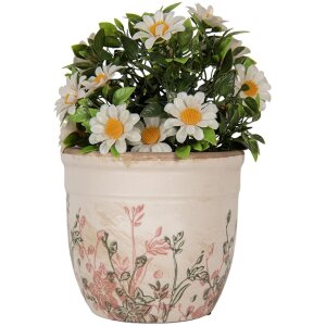 Clayre & Eef 6CE1974S Decoratie Bloempot Beige Roze Groen Ø 13x11 cm