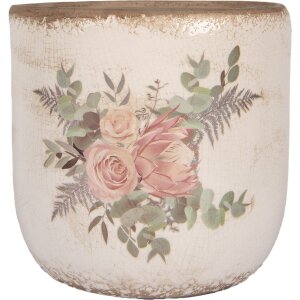 Clayre & Eef 6CE1981XL Bloempot Beige Roze Ø 20x19 cm Keramiek landelijke stijl