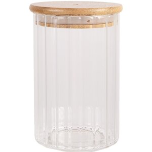 Clayre & Eef 6GL4719L Voorraadpot met deksel bamboe Ø 8x18 cm glas hout
