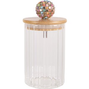 Clayre & Eef 6GL4719L Voorraadpot met deksel bamboe Ø 8x18 cm glas hout