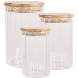 Clayre & Eef 6GL4719L Voorraadpot met deksel bamboe Ø 8x18 cm glas hout