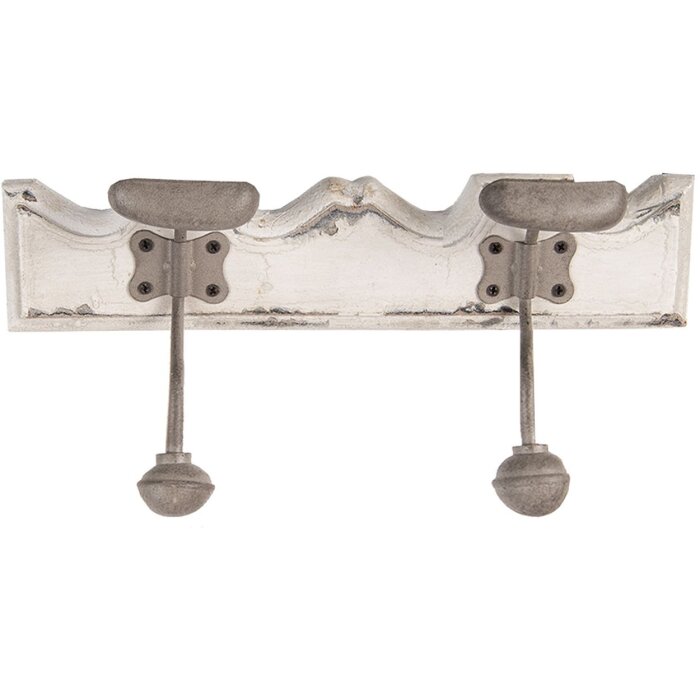 Clayre & Eef 6H2400 Kapstok Wandkapstok 2 haken Antieke stijl Wit 23x6x10 cm