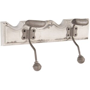 Clayre & Eef 6H2400 Kapstok Wandkapstok 2 haken Antieke stijl Wit 23x6x10 cm