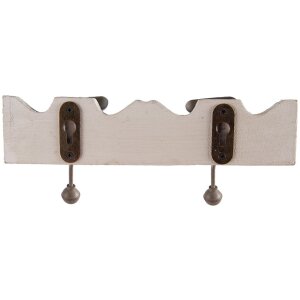 Clayre & Eef 6H2400 Kapstok Wandkapstok 2 haken Antieke stijl Wit 23x6x10 cm