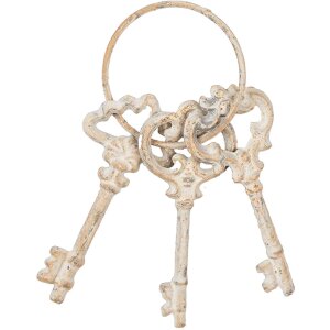Clayre & Eef Decoratie Sleutelbos IJzer Beige Bruin 19cm Vintage Look