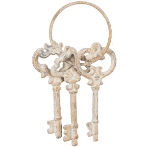 Clayre & Eef Decoratie Sleutelbos IJzer Beige Bruin 19cm Vintage Look