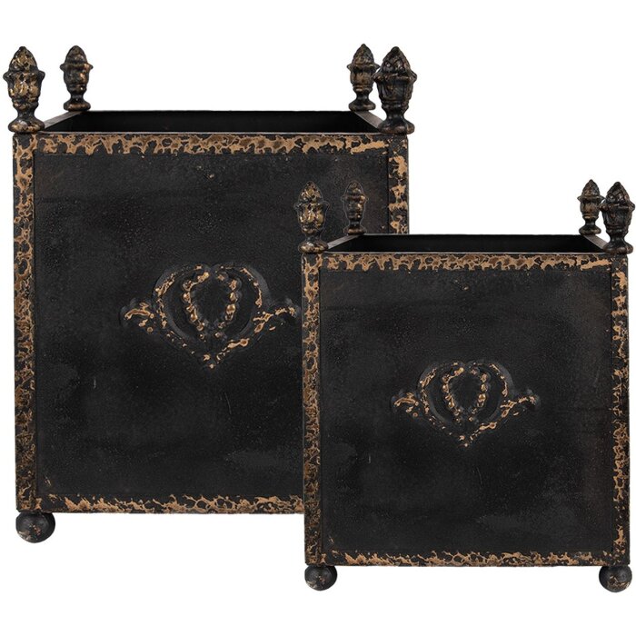 Clayre & Eef 5Y1293 Bloempot Set van 2 Barok Stijl Zwart Ijzer Interieur