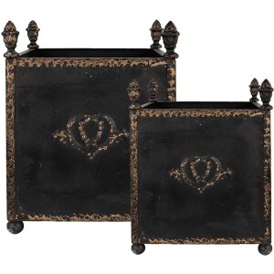 Clayre & Eef 5Y1293 Bloempot Set van 2 Barok Stijl Zwart Ijzer Interieur