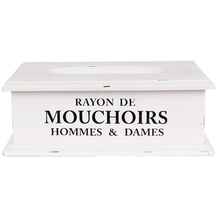 Clayre & Eef 6H2396 Zakdoekdoos Wit Hout 28x16x10 cm Vintage Stijl