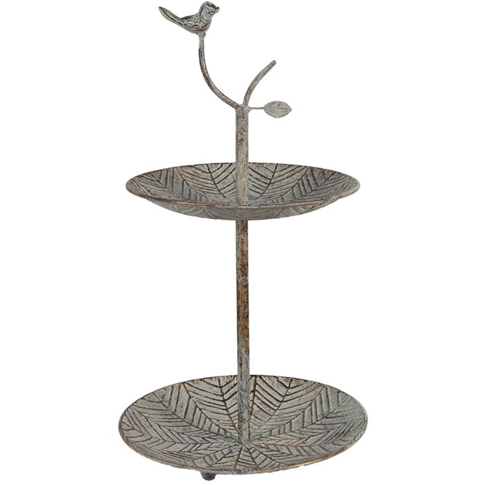 Clayre & Eef 6Y5658 Metalen etagère groen-bruin Ø 26 x 48 cm 2 etages in antieke stijl