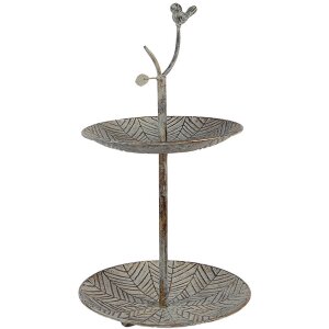 Clayre & Eef 6Y5658 Metalen etagère groen-bruin Ø 26 x 48 cm 2 etages in antieke stijl