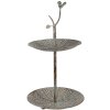 Clayre & Eef 6Y5658 Metalen etagère groen-bruin Ø 26 x 48 cm 2 etages in antieke stijl