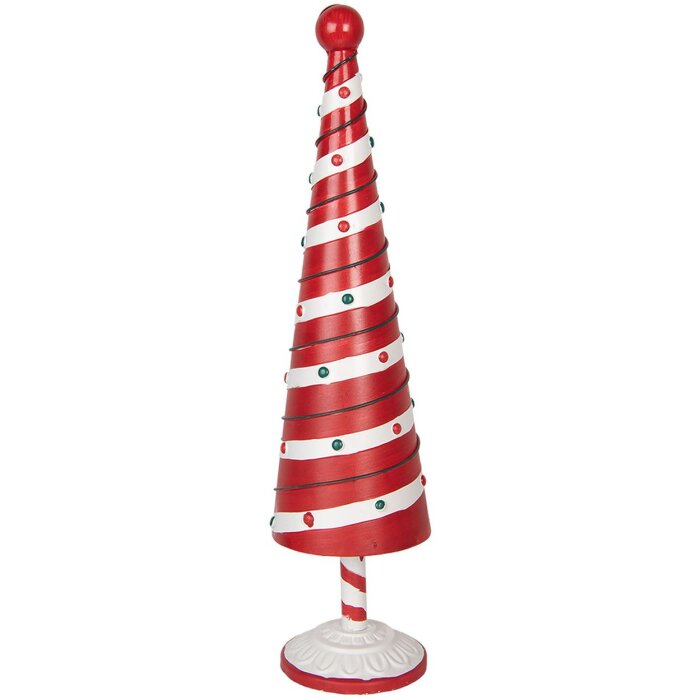 Clayre & Eef 6Y5735 Kerstboom IJzer Rood Wit Ø13x49cm Landelijke Stijl