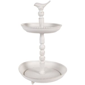 Clayre & Eef 6Y5738 Metalen etagère Wit Ø 27x41 cm Antieke look met vogeldetail