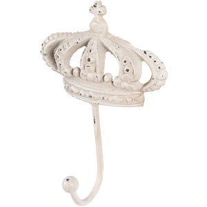 Clayre & Eef 6Y5773 Wandhaak ijzer wit antiek 14x7x19 cm Wandhaak shabby