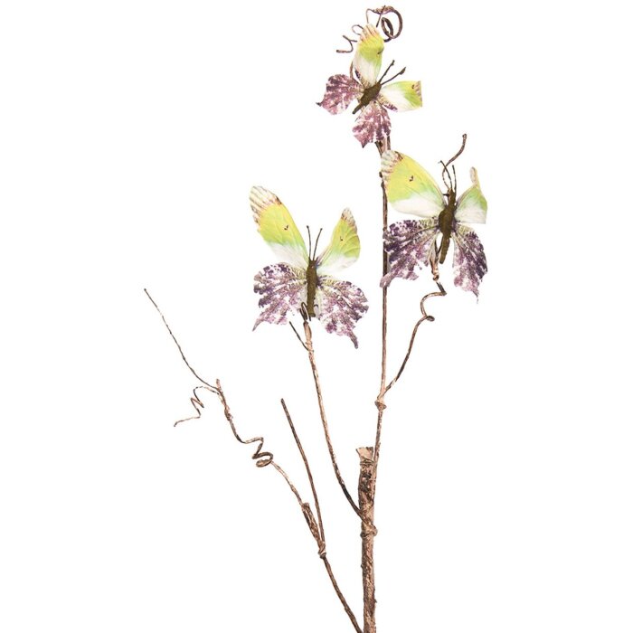 Clayre & Eef 50806 Decoratie Tak met Vlinders Groen 14x5x85 cm