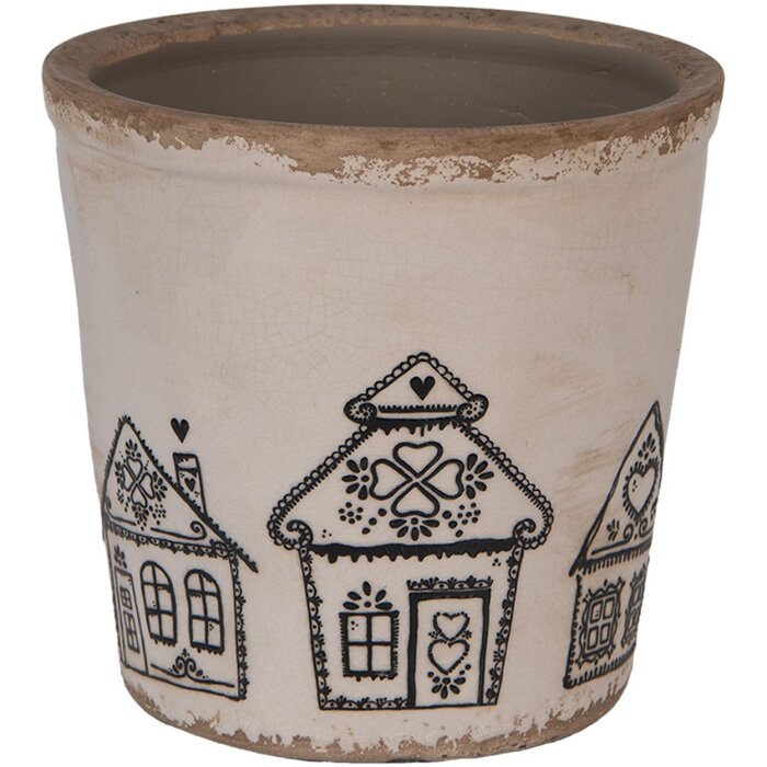 Clayre & Eef 6CE2123L Decoratie Bloempot Beige Zwart Ø 17x16 cm