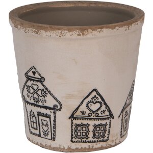 Clayre & Eef 6CE2123L Decoratie Bloempot Beige Zwart Ø 17x16 cm