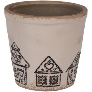 Clayre & Eef 6CE2123M Decoratie Bloempot Keramiek Beige Zwart Ø 15x14 cm