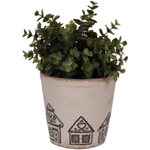 Clayre & Eef 6CE2123M Decoratie Bloempot Keramiek Beige Zwart Ø 15x14 cm