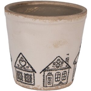 Clayre & Eef 6CE2123M Decoratie Bloempot Keramiek Beige Zwart Ø 15x14 cm