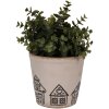 Clayre & Eef 6CE2123M Decoratie Bloempot Keramiek Beige Zwart Ø 15x14 cm
