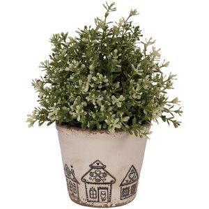 Clayre & Eef 6CE2123S Bloempot keramiek landelijke stijl beige zwart Ø 12x11 cm