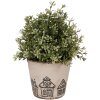 Clayre & Eef 6CE2123S Bloempot keramiek landelijke stijl beige zwart Ø 12x11 cm