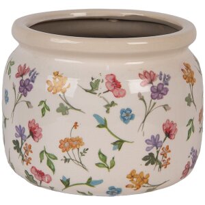 Clayre & Eef 6CECFL0001L Bloempot Keramiek Beige Bloemig Ø 20x15 cm Landelijke stijl