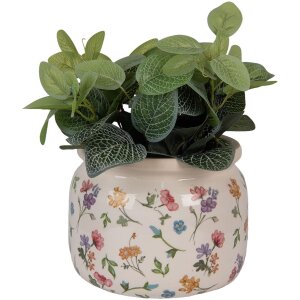 Clayre & Eef 6CECFL0001L Bloempot Keramiek Beige Bloemig Ø 20x15 cm Landelijke stijl
