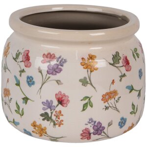 Clayre & Eef 6CECFL0001L Bloempot Keramiek Beige Bloemig Ø 20x15 cm Landelijke stijl