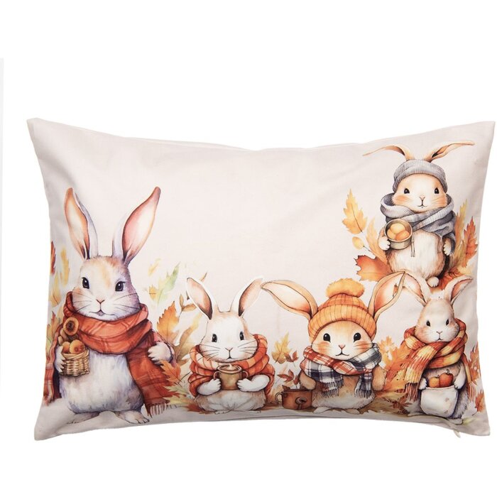 Clayre & Eef KT036.054 Kussenhoes 35x50 cm Beige Oranje Landelijke Stijl Konijn