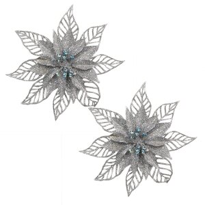Clayre & Eef Kerstdecoratie Bloem 2-delig Zilver...