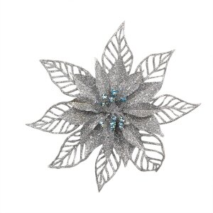 Clayre & Eef Kerstdecoratie Bloem 2-delig Zilver Ø15cm